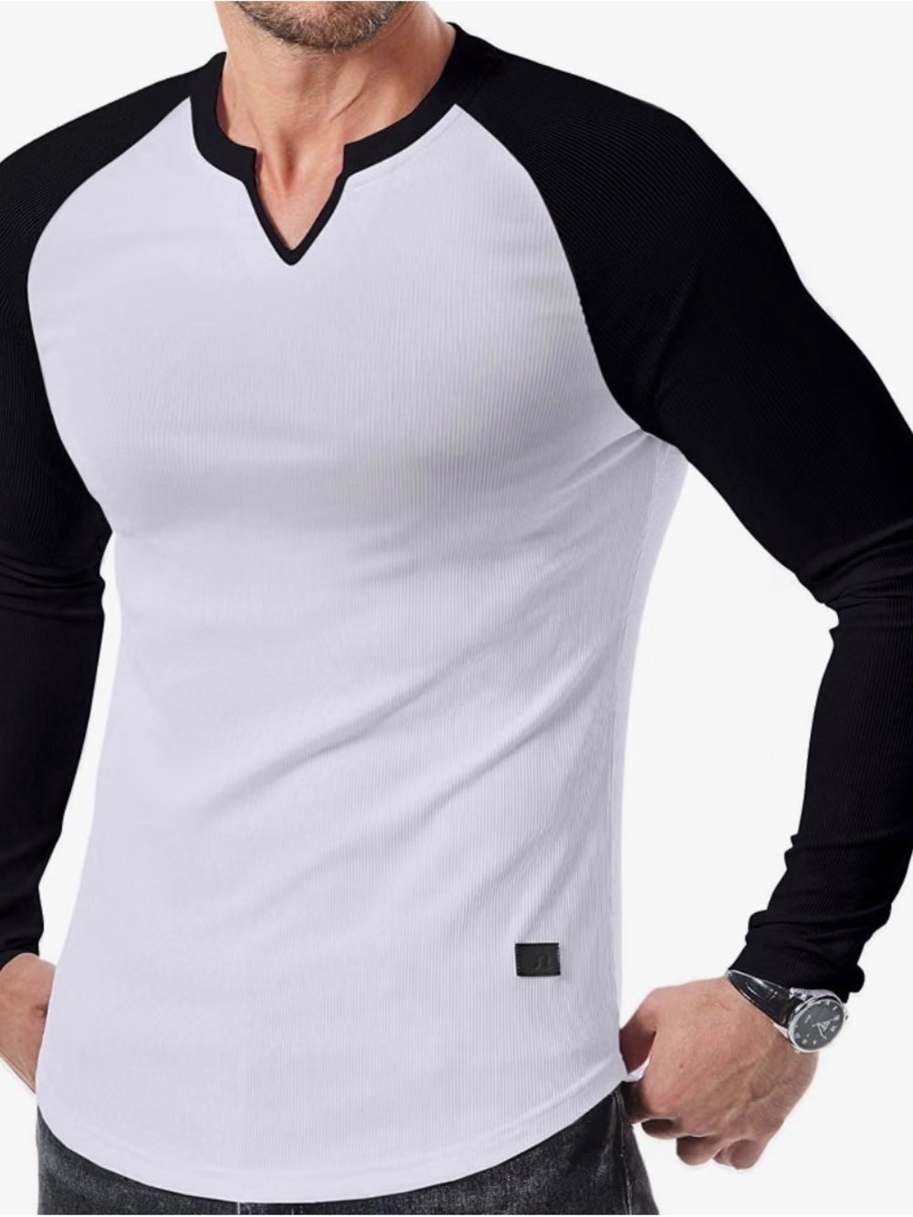 Men's Black & White Raglan Long Sleeve Shirt